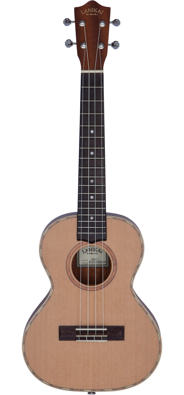 The Lanikai CDST-T Tenor Ukulele features a solid cedar top delivering warm, expressive tone with strong projection, supported by Morado back and sides for tonal balance. Its tenor size provides fuller resonance and comfortable playability, making it ideal for fingerstyle, strumming, and live performance. A beautifully crafted ukulele with refined tone and classic Lanikai quality.