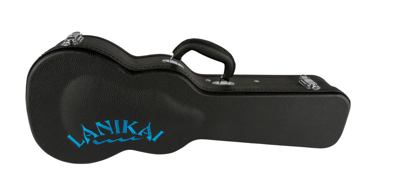 Lanikai HWC-C hard-shell concert ukulele case featuring a wooden arched-top exterior, plush padded interior, secure latching system, and durable construction designed to protect concert-sized ukuleles.
