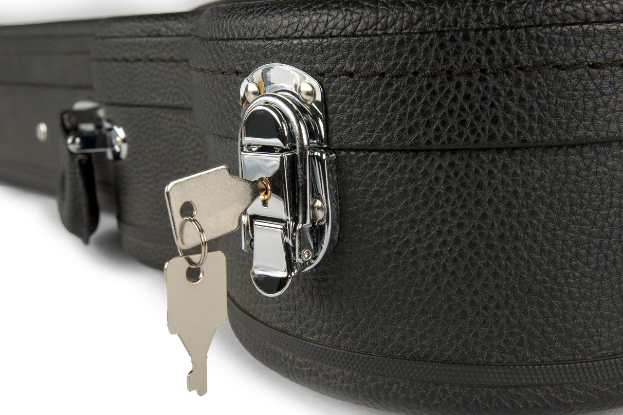 Lanikai HWC-C hard-shell concert ukulele case featuring a wooden arched-top exterior, plush padded interior, secure latching system, and durable construction designed to protect concert-sized ukuleles.