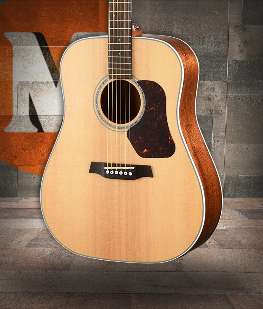 The Walden D740E Natura Dreadnought A/E features an all-solid Sitka spruce top with solid mahogany back and sides, producing a bold, resonant tone with strong clarity and projection. Its dreadnought body provides rich low-end response, while the Satin Natural finish highlights the natural wood grain. Equipped with WaldenÃ¢â‚¬â„¢s MG-20 electronics for natural, stage-ready amplification, this guitar is ideal for live performance, recording, and expressive acoustic playing.