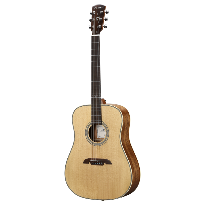 The Alvarez AD60 Herringbone Dreadnought features a solid spruce top paired with mahogany back and sides, delivering strong projection, warm mids, and excellent clarity. The traditional dreadnought body adds power and depth, while the herringbone binding provides vintage-inspired styling. Ideal for singer-songwriters, flatpickers, and players needing bold acoustic volume.
