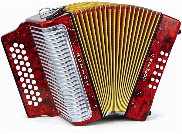 The Hohner Corona II Classic G/C/F Red Accordion delivers rich tone, smooth playability, and traditional styleÃ¢â‚¬â€perfect for Tex-Mex, NorteÃƒÂ±o, and Folk players.