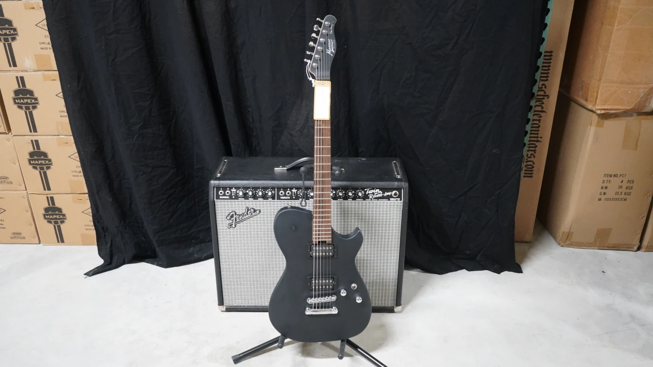 Manson Guitar Works Meta Series MBM-1 Matthew Bellamy Signature Guitar â€“ Satin Black finish, sleek contoured body, powerful Manson pickups, and signature tone inspired by Museâ€™s frontman