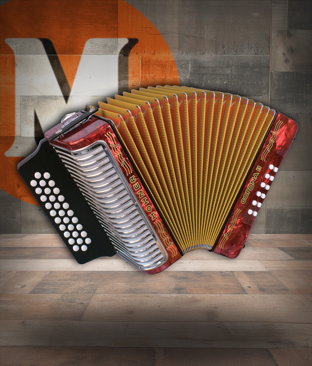 The Hohner Corona II FBbEb Accordion in Pearl Red delivers legendary Hohner tone and style. Perfect for NorteÃ±o, Vallenato, and Tex-Mex performers.