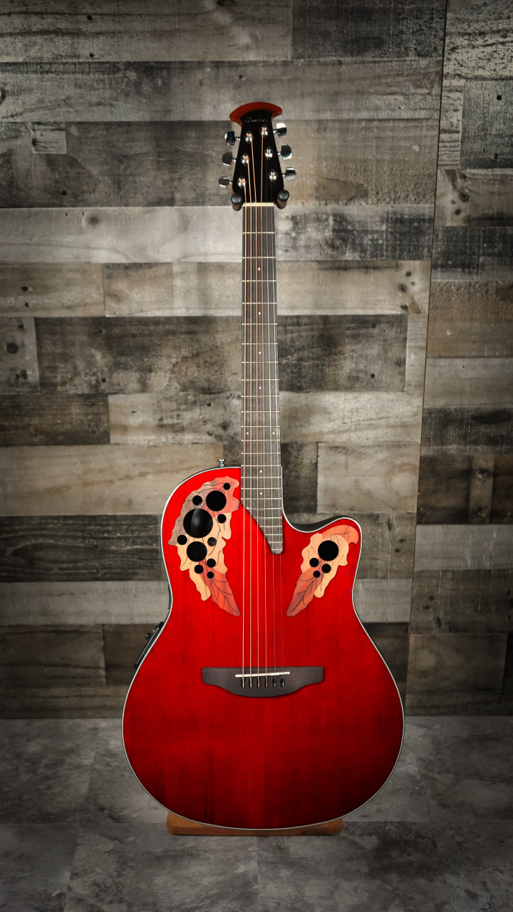 Ovation CE44-RR-G Celebrity Elite Ruby Red Acoustic Guitar Mid Bowl