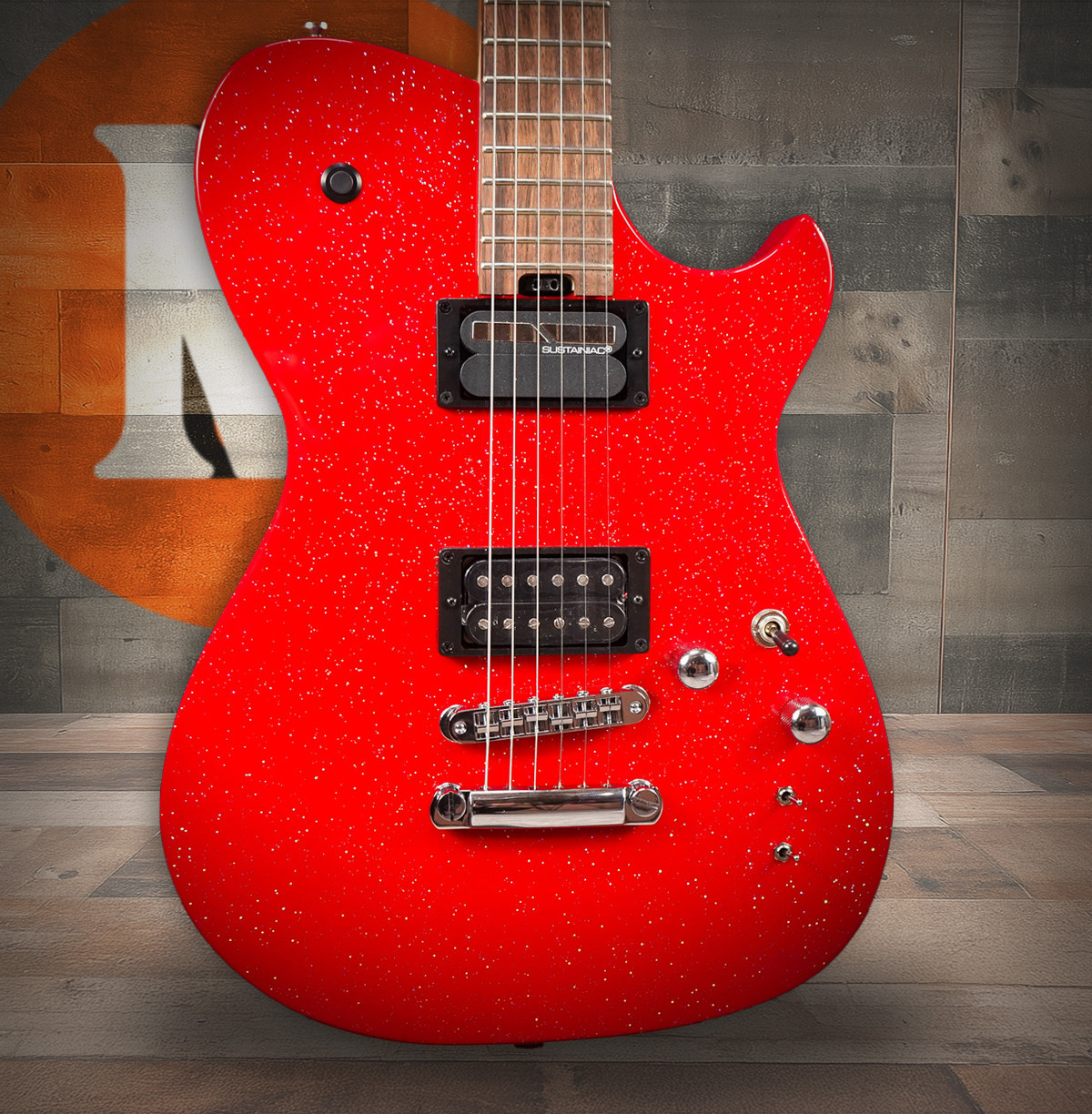 Cort Manson Matt Bellamy Red Santa Electric Guitar – signature model featuring Sustainiac pickup, sleek red finish, and Manson-designed body with modern tone controls