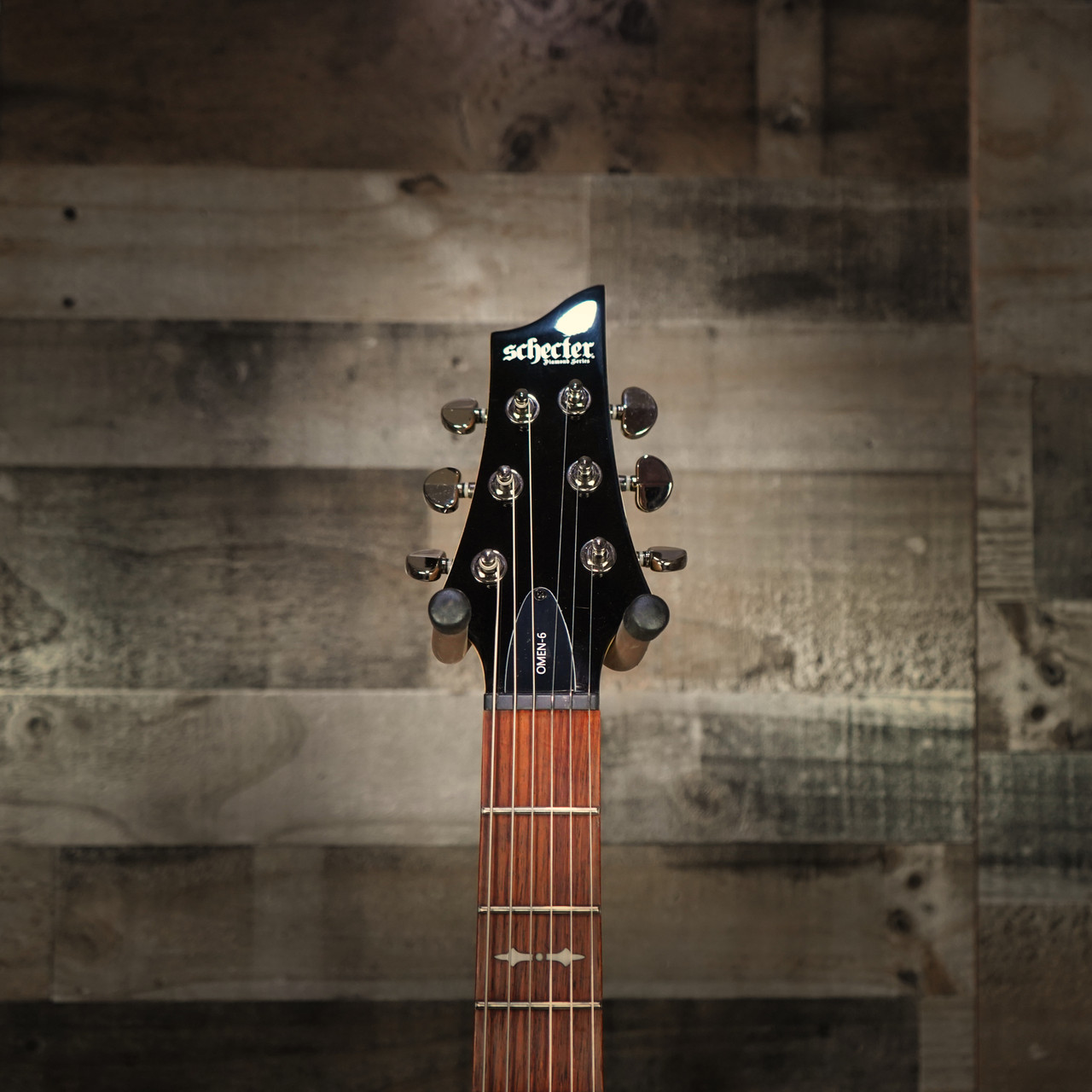 Schecter Omen-6 Electric Guitar in Vintage White finish - B-Stock model featuring dual humbuckers, black hardware, and classic double-cutaway body