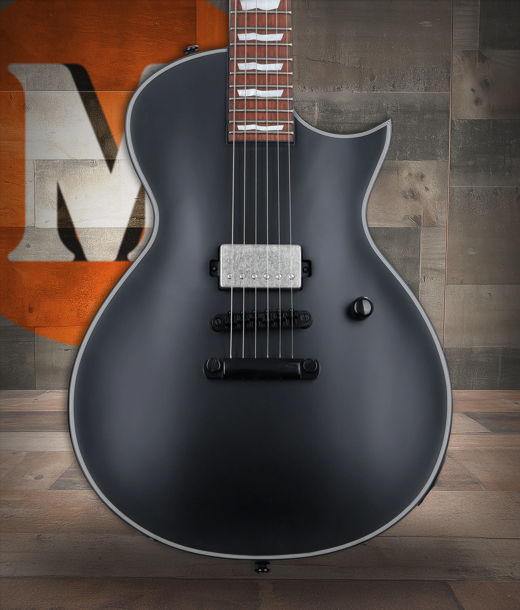 ESP LTD EC-201 Electric Guitar in Black Satin finish â€“ single-cutaway body with mahogany construction, humbucker pickup, and sleek minimalist design