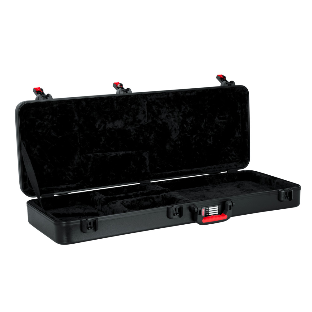 Gator GTSA-GTRELEC ATA Molded Guitar Case featuring a rugged ATA-grade shell, TSA-approved latches, plush internal padding, and form-fit protection for Stratocaster and Telecaster style electric guitars.