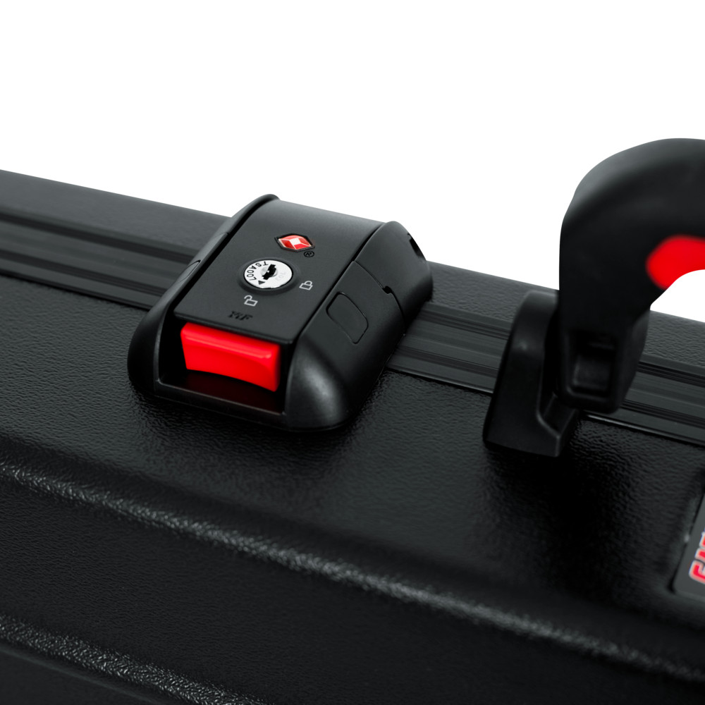 Gator GTSA-GTRELEC ATA Molded Guitar Case featuring a rugged ATA-grade shell, TSA-approved latches, plush internal padding, and form-fit protection for Stratocaster and Telecaster style electric guitars.