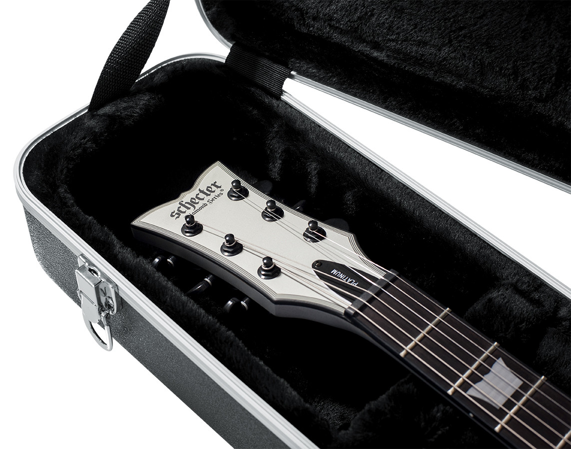 Gator Deluxe ABS Molded Case for Single-Cutaway Electric Guitar featuring rugged ABS exterior, plush padded interior, reinforced latches, molded neck support, and secure protection for single-cut electric guitars.