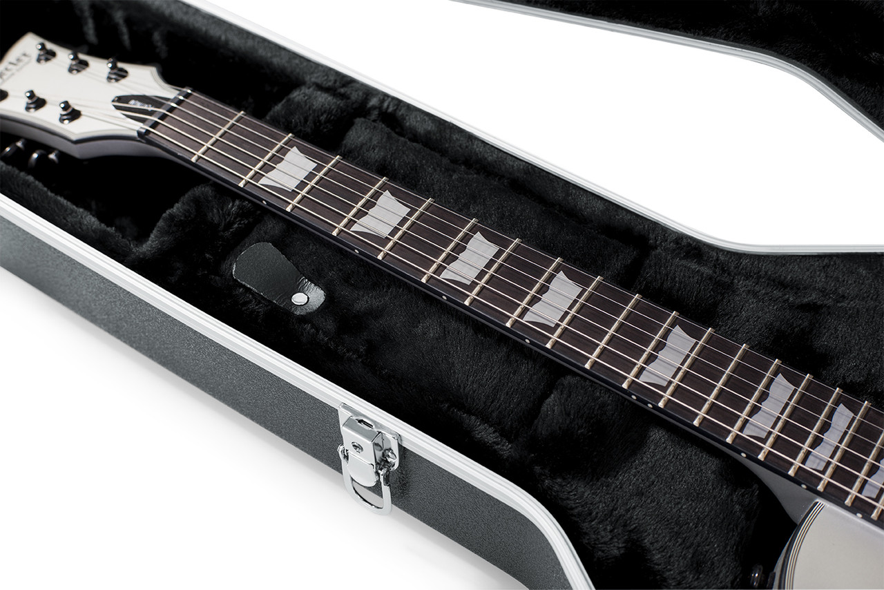 Gator Deluxe ABS Molded Case for Single-Cutaway Electric Guitar featuring rugged ABS exterior, plush padded interior, reinforced latches, molded neck support, and secure protection for single-cut electric guitars.