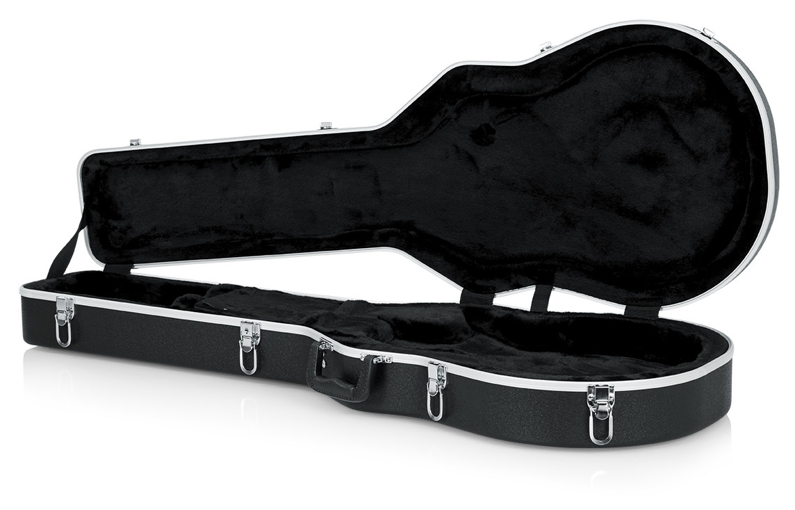 Gator Deluxe ABS Molded Case for Single-Cutaway Electric Guitar featuring rugged ABS exterior, plush padded interior, reinforced latches, molded neck support, and secure protection for single-cut electric guitars.