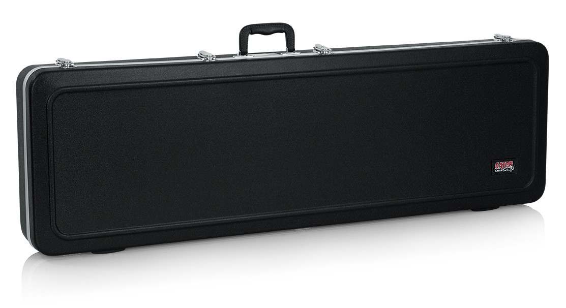 Gator GC-BASS Deluxe ABS Molded Electric Bass Guitar Case (GC-BASS) featuring a tough ABS exterior, soft padded interior, reinforced latches, and full-length neck support for secure electric bass guitar protection.