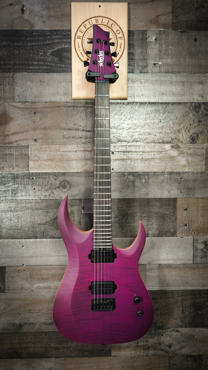 Schecter John Browne Tao-6 Electric Guitar in Satin Trans Purple finish - B-Stock 6-string signature model with multi-scale design, custom pickups, and sleek modern hardware