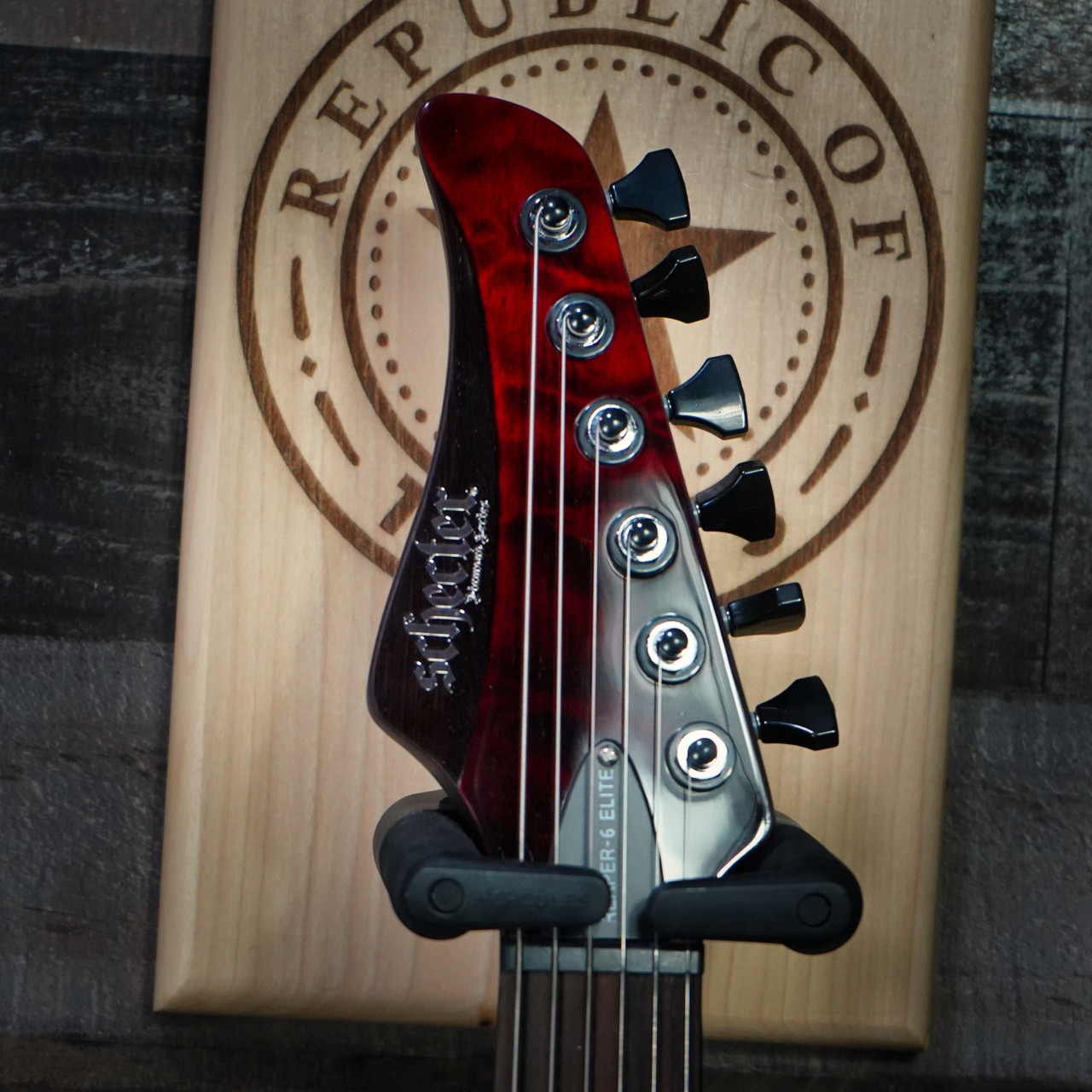 Schecter Reaper-6 Elite Electric Guitar in Bloodburst finish - B-Stock model featuring flamed maple top, black hardware, and sleek double-cutaway body