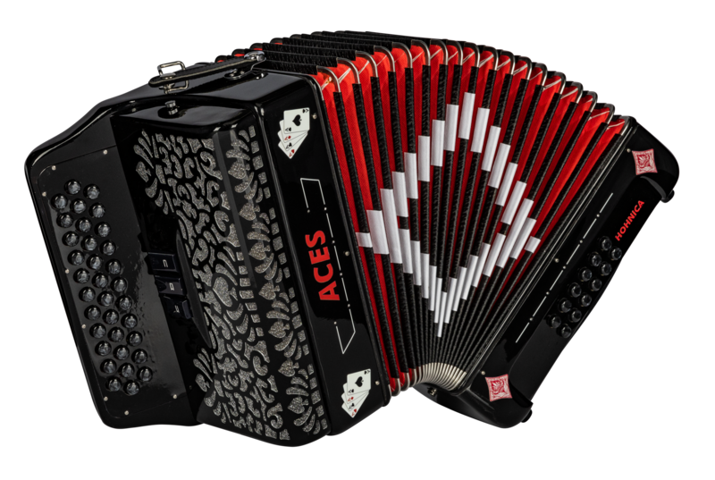 The Hohnica Aces Accordion (ACES II FBK) features a 3-register system with an F-Bb-Eb tonal layout, ideal for Tejano, conjunto, norteno, and regional Mexican music. Built with durable materials and responsive reeds, it offers strong projection, stable tuning, and comfortable playability making it a solid choice for beginners and developing players.