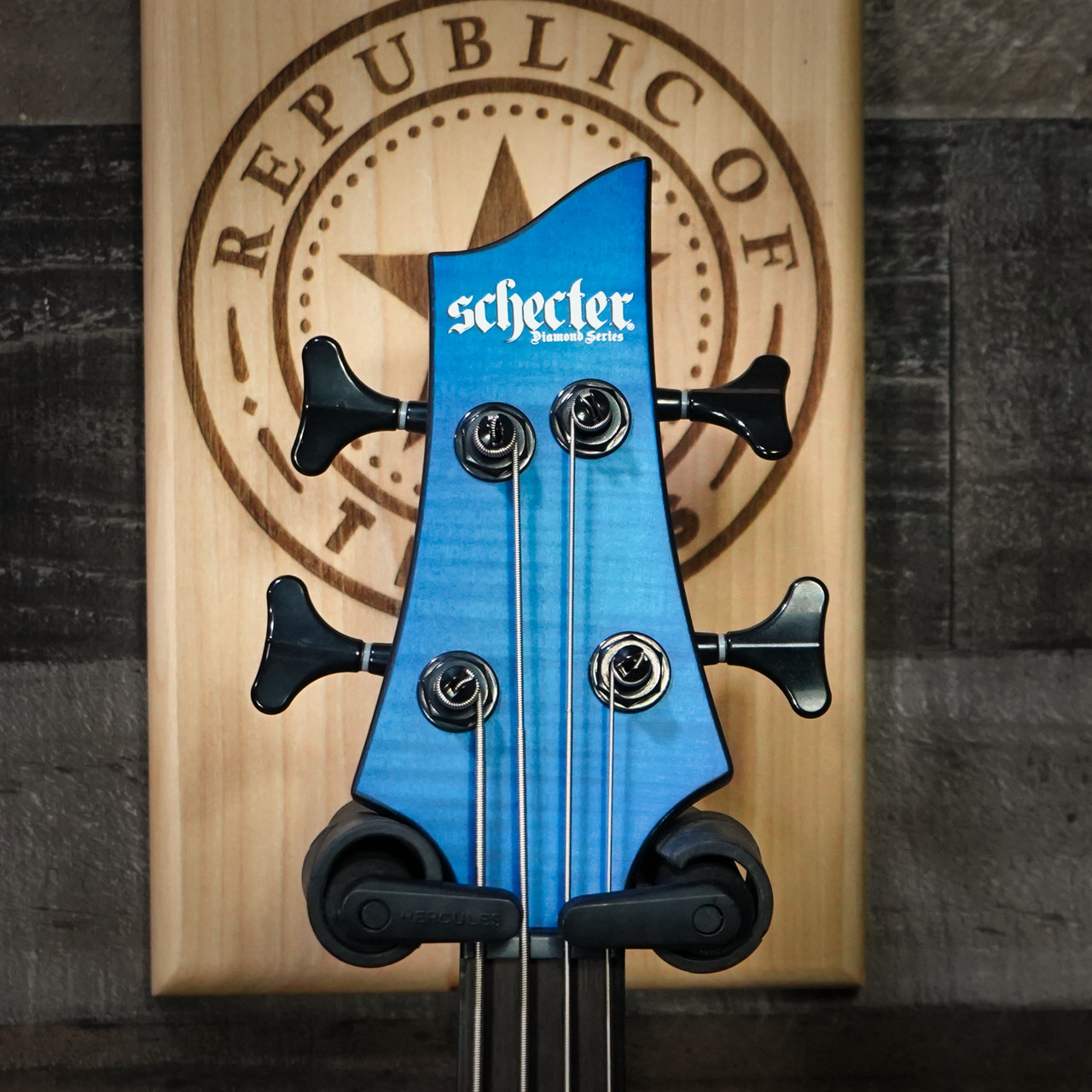 Schecter C-4 GT Bass - Satin Trans Blue w/ Black Racing Stripe (B-Stock) (708) | Musician Madness
