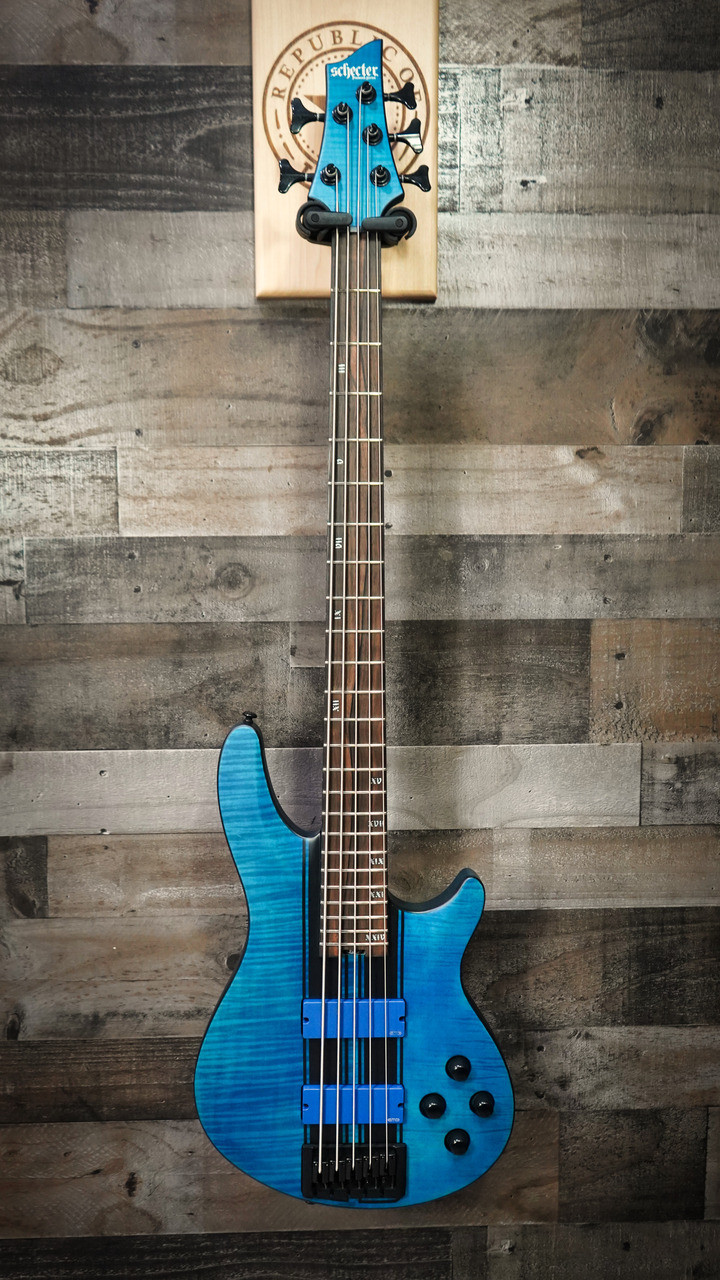 Schecter C-5 GT Satin Trans Blue with Black Racing Stripe Electric Bass Guitar B-Stock