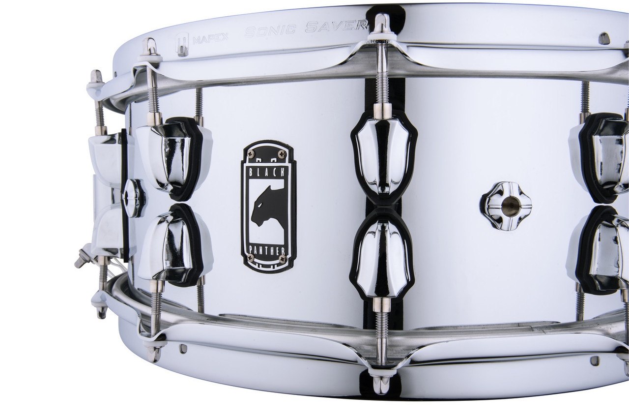 Mapex Black Panther Cyrus 14" x 6" Snare Drum – Chrome (BPNST4601CN) featuring a steel shell, chrome finish, and powerful projection with crisp, articulate response.