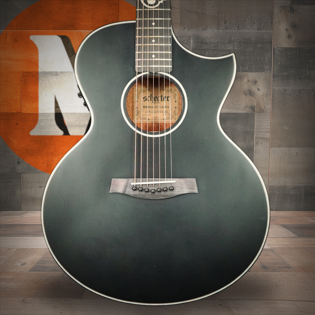 Schecter Regulo Caro-7 Acoustic Acoustic-Electric Guitar - Satin Black - Open Box (3719) | Musician Madness