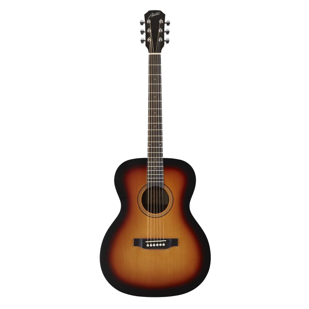 The Austin AA25OSSB Acoustic Orchestra Guitar features a comfortable mid-sized body that delivers balanced tone with clear mids and smooth highs. Finished in a classic Satin Sunburst, it provides an easy-playing neck and reliable tuningâ€”making it a great choice for students, casual players, and anyone wanting a comfortable, versatile acoustic guitar.