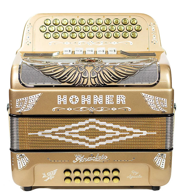 Hohner Anacleto Rey Aguila RA TTS FBbEb/EAD Two-Tone Compact Accordion Gold Chrome | Musician Madness