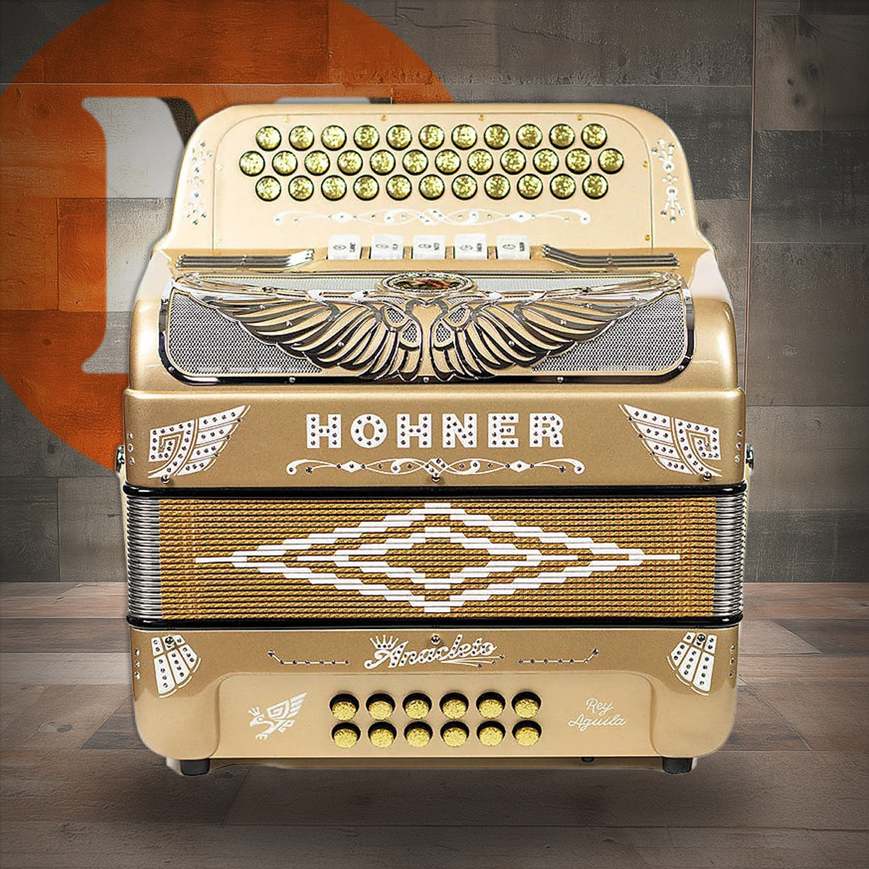 Hohner Anacleto Rey Aguila RA TTS FBbEb/EAD Two-Tone Compact Accordion Gold Chrome | Musician Madness