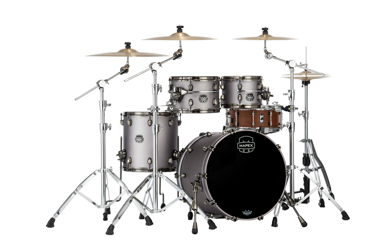 The Mapex Saturn Evolution Fusion 4-Piece Shell Pack (SE504XMBPG) features hybrid maple/walnut shells engineered for exceptional projection, tonal richness, and dynamic clarity. The Gun Metal Grey finish offers a modern, professional look, while Saturnâ€™s SAS attack and sustain enhancement technology maximizes shell resonance. Designed for studio accuracy and powerful live performance, this kit delivers premium sound and pro-grade durability.