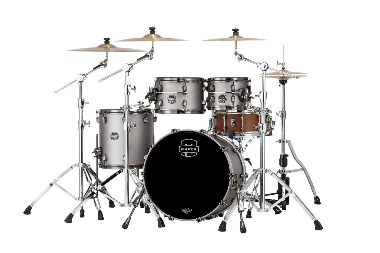 The Mapex Saturn Evolution Fusion 4-Piece Shell Pack (SE504XMBPG) features hybrid maple/walnut shells engineered for exceptional projection, tonal richness, and dynamic clarity. The Gun Metal Grey finish offers a modern, professional look, while SaturnÃ¢â‚¬â„¢s SAS attack and sustain enhancement technology maximizes shell resonance. Designed for studio accuracy and powerful live performance, this kit delivers premium sound and pro-grade durability.