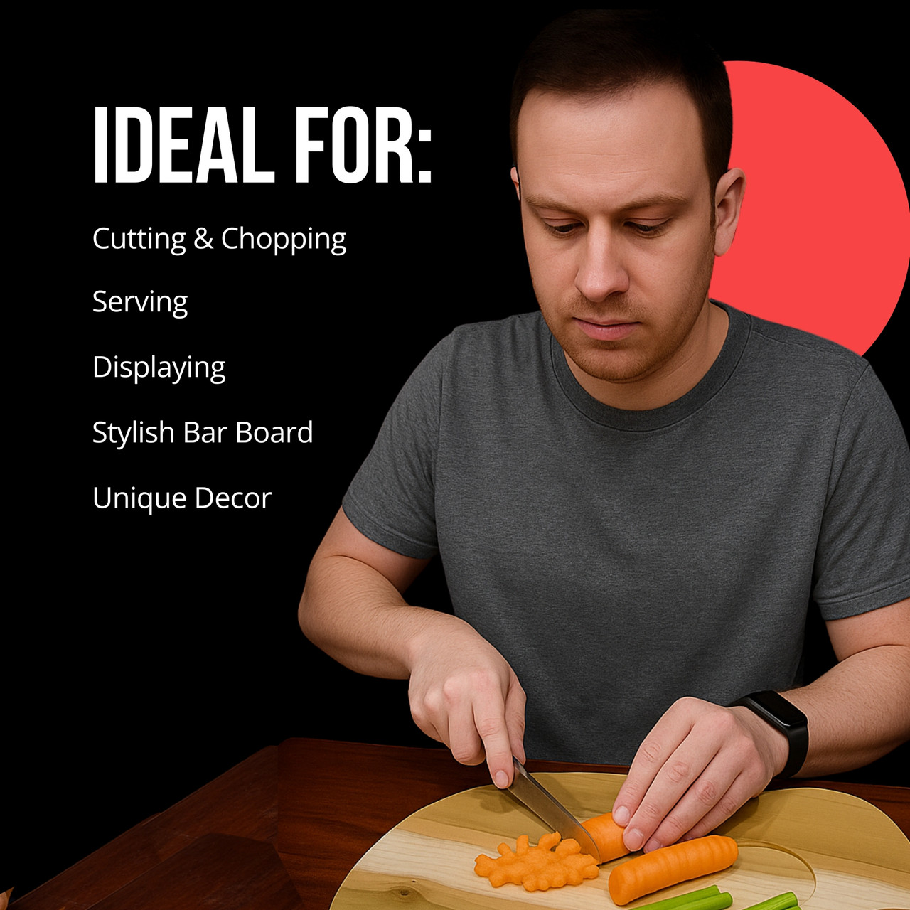 Guitar Shaped Cutting Board, Poplar and Black Walnut Wood, 14 x 18 x 3/4 inches, Handmade in Texas