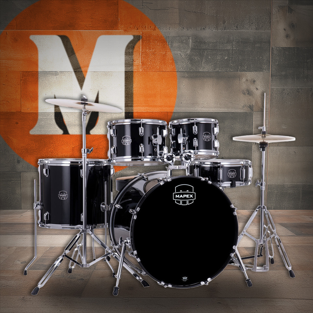 The Mapex Comet CM5294FTCDK 5-Piece Complete Drum Set in Dark Black includes drums, hardware, throne, and cymbalsâ€”everything beginners need to start playing. Shop Musician Madness!