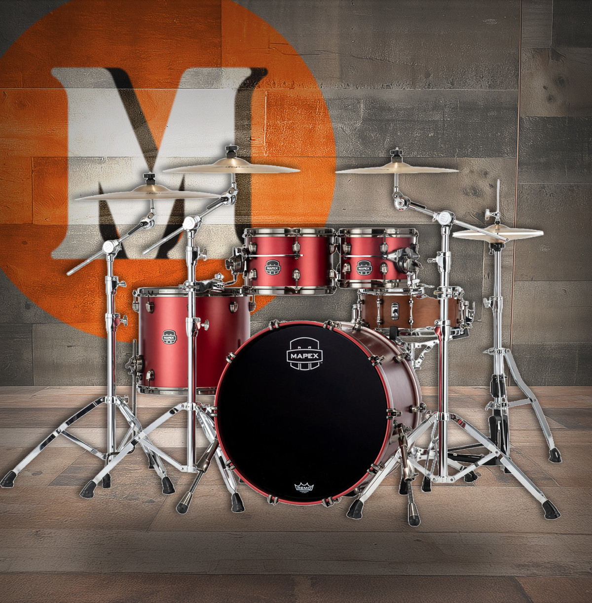 Mapex Saturn Evolution Classic 4-Piece Shell Pack (No Snare) – Tuscan Red (SE529XEMBPA)