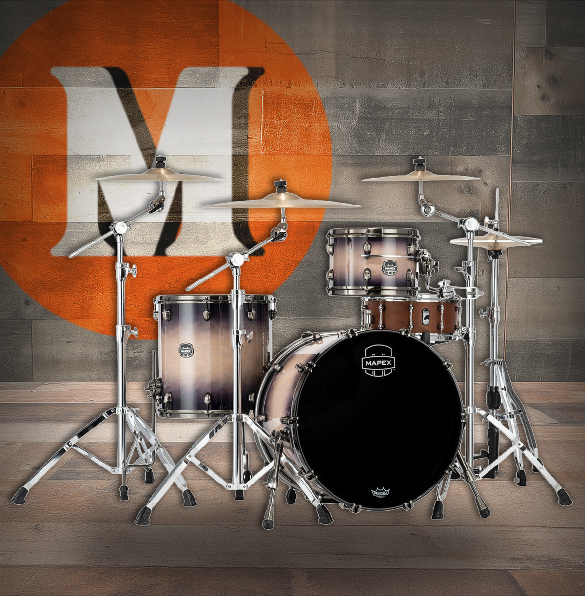 Mapex SE426XHBPZ Saturn Evolution Hybrid Organic Rock 3-Piece Shell Pack in Exotic Violet Burst finish, snare not included.