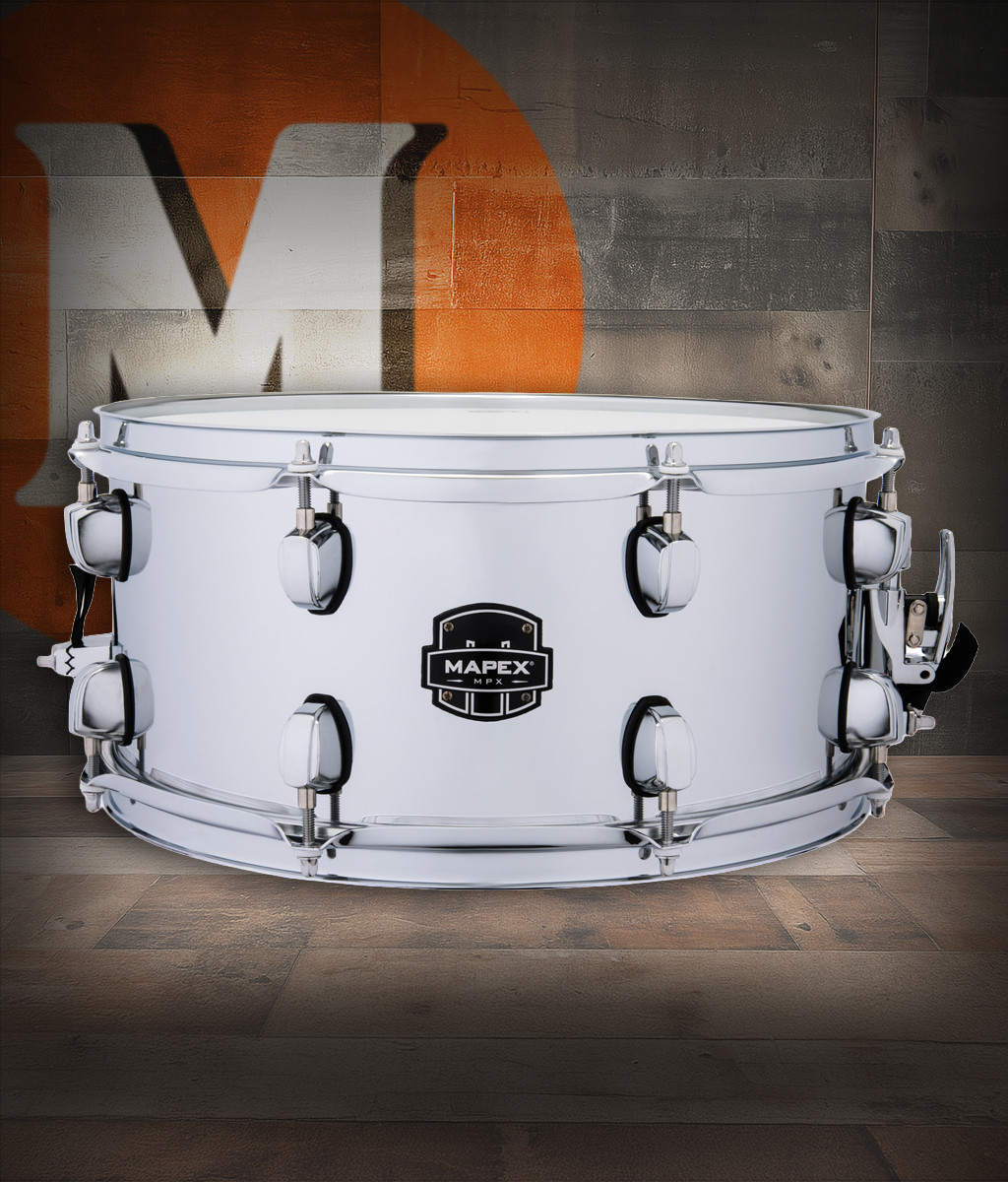 The Mapex MPX 14x6.5 Steel Shell Snare Drum delivers bright, cutting tone and reliable performance — ideal for rock, jazz, and studio use. Shop Musician Madness.