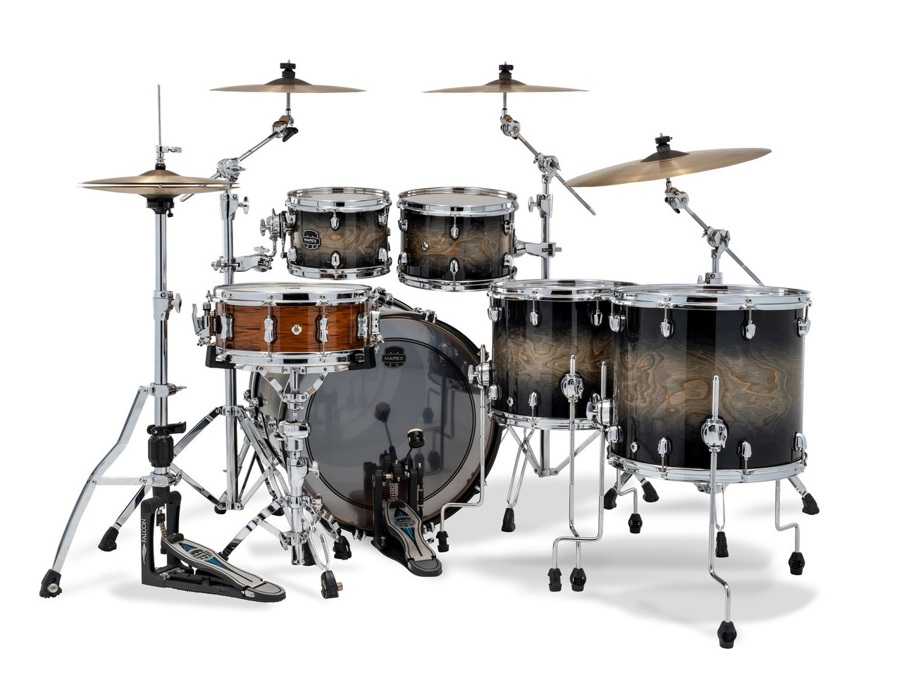 The Mapex Saturn VI Studioease 5-Piece Shell Pack (SR628XUZXG) features hybrid maple/walnut shells that provide powerful projection, rich tonal depth, and responsive dynamics. Finished in a bold Black Ink Burst, this kit includes SONIClear bearing edges for improved tuning stability and enhanced resonanceÃ¢â‚¬â€ideal for studio recording, live performance, and drummers seeking high-end tone with striking aesthetics.