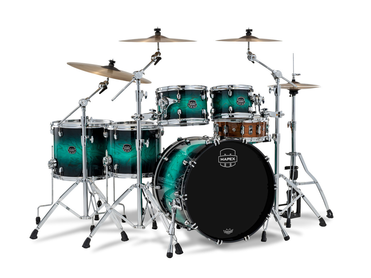 Mapex Saturn VI Studioease Shell Pack 5-Piece - Marine Teal Burst (SR628XUZXT) | Musician Madness