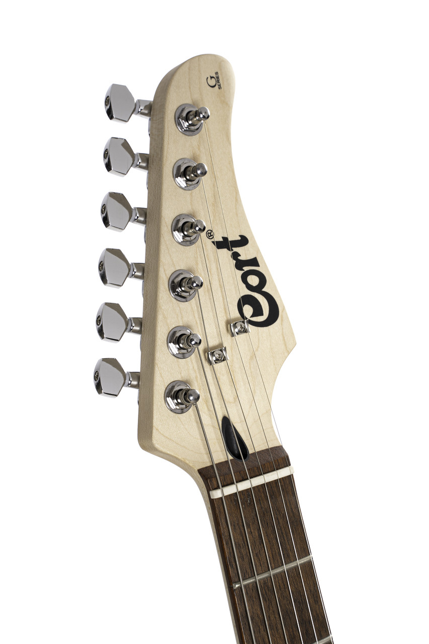 Cort G Series Double Cutaway Electric Guitar in Open Pore Sunburst finish – solid-body design with versatile pickups, smooth neck, and lightweight contoured body