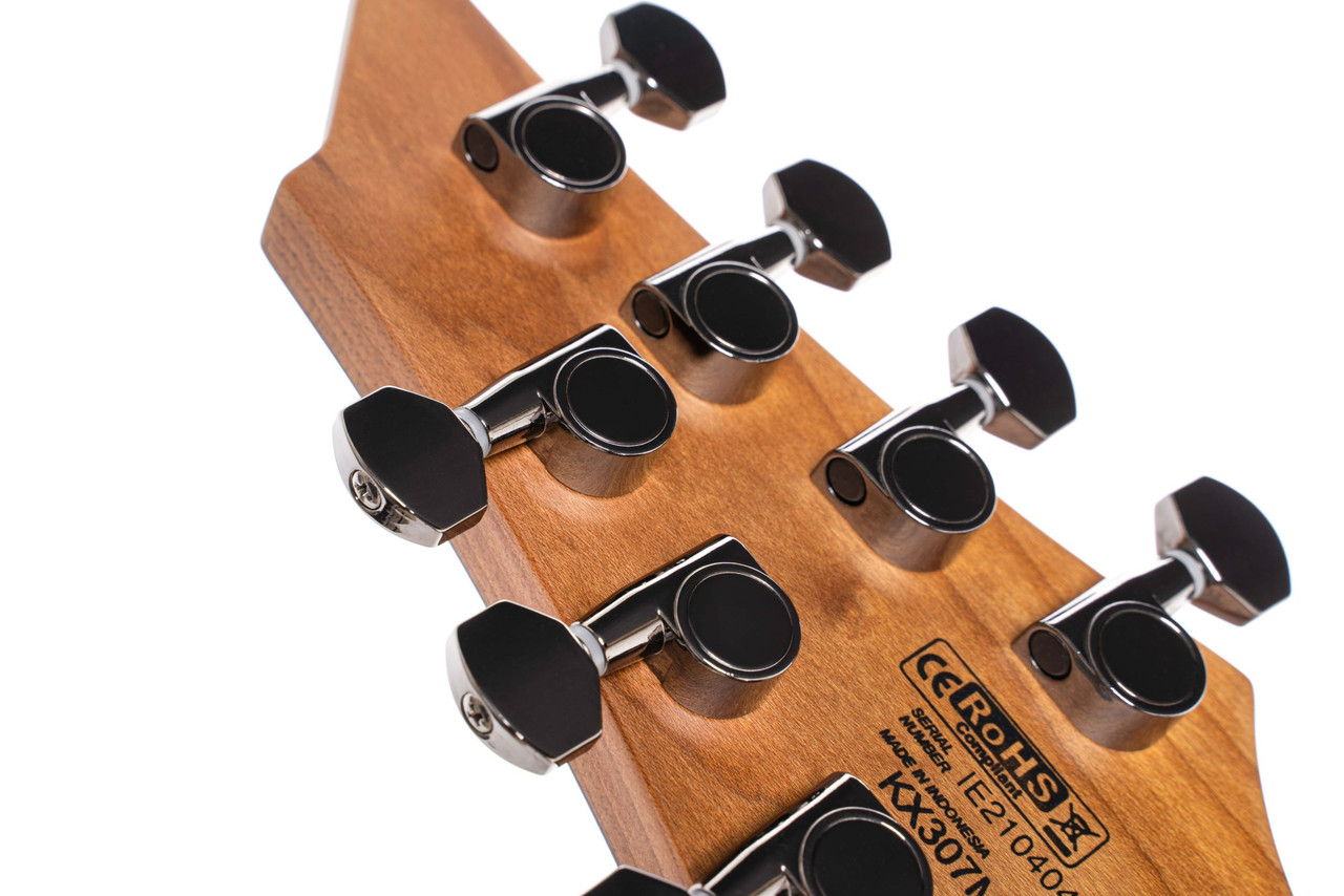 Cort KX Series Multi-Scale 7-String Electric Guitar in Open Pore Black finish â€“ solid-body extended-range design with fanned frets and dual humbuckers