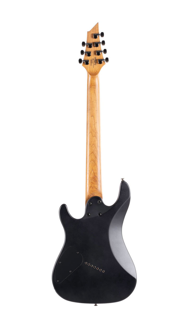 Cort KX Series Multi-Scale 7-String Electric Guitar in Open Pore Black finish – solid-body extended-range design with fanned frets and dual humbuckers