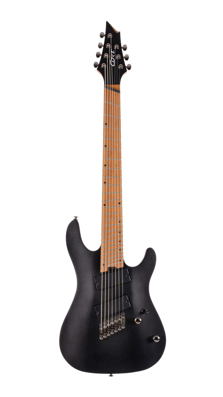 Cort KX Series Multi-Scale 7-String Electric Guitar in Open Pore Black finish â€“ solid-body extended-range design with fanned frets and dual humbuckers