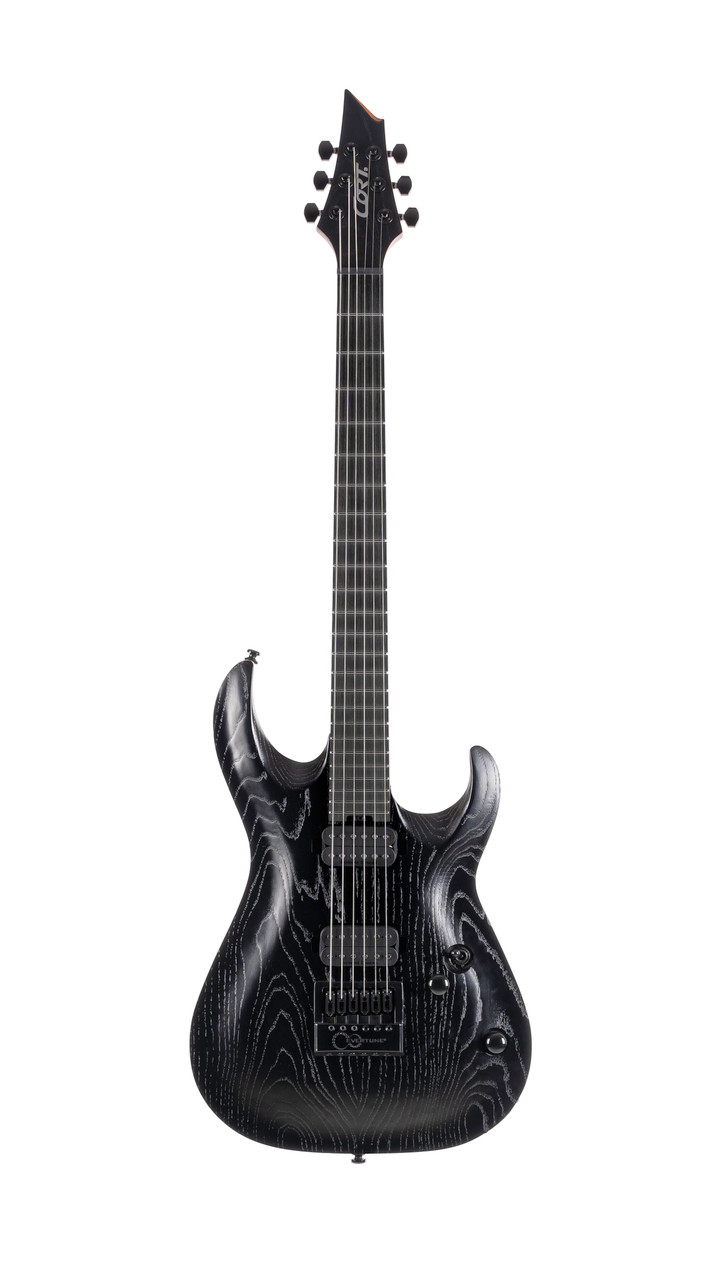 Cort KX Series Evertune Double Cutaway Electric Guitar in Open Pore Black finish â€“ solid-body design with Evertune bridge, dual humbuckers, and modern ergonomic contour