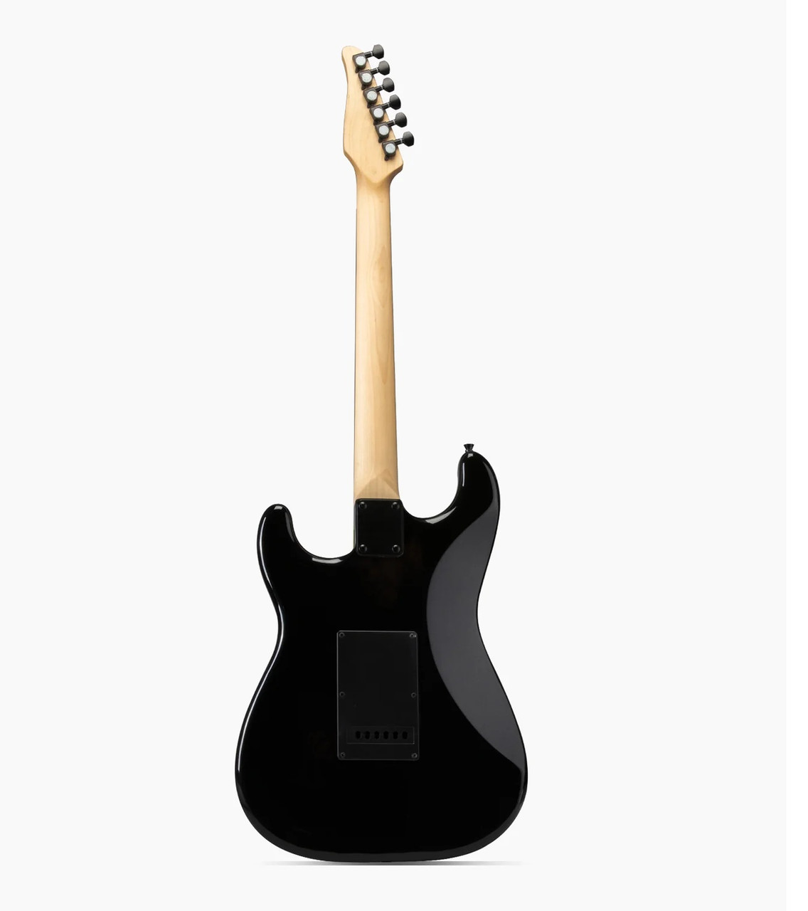 Austin AST100BK Classic Double Cutaway Electric Guitar in Black finish â€“ solid-body Strat-style design with three single-coil pickups and chrome hardware