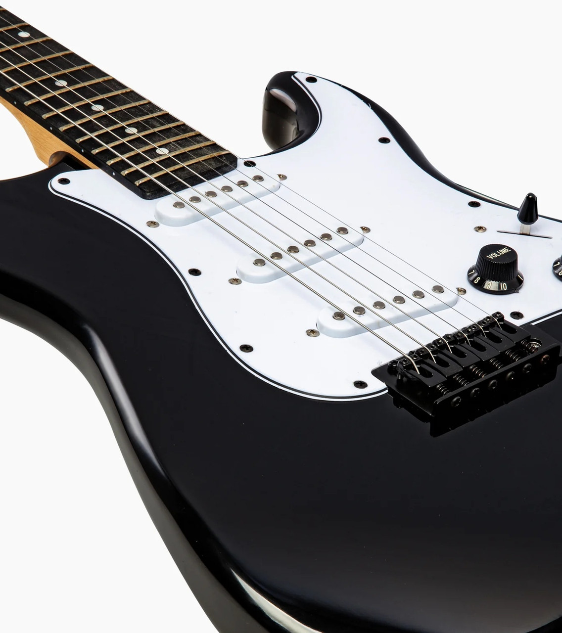 Austin AST100BK Classic Double Cutaway Electric Guitar in Black finish â€“ solid-body Strat-style design with three single-coil pickups and chrome hardware