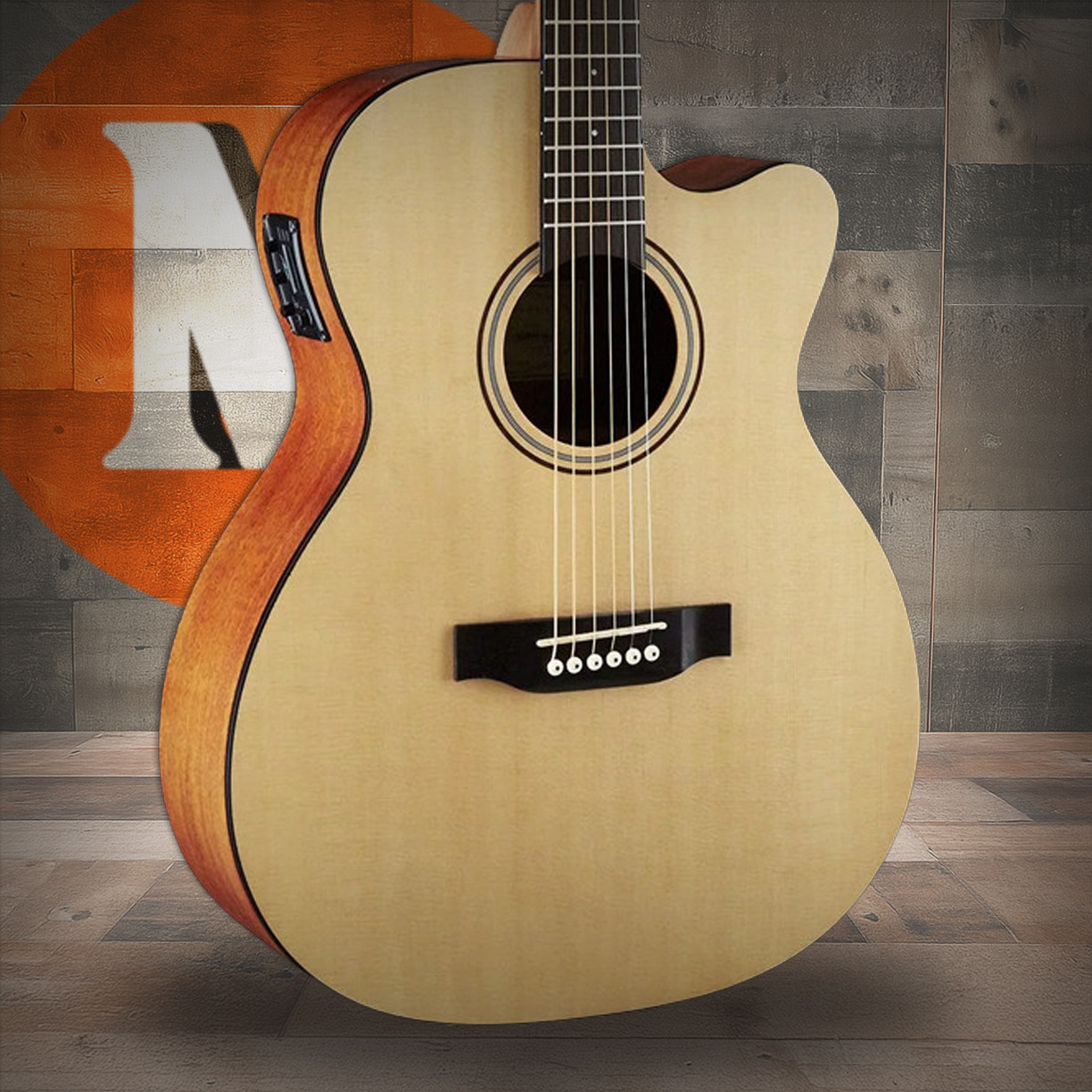 Austin AA25OSEC Acoustic/Electric Orchestra Guitar - Satin Natural