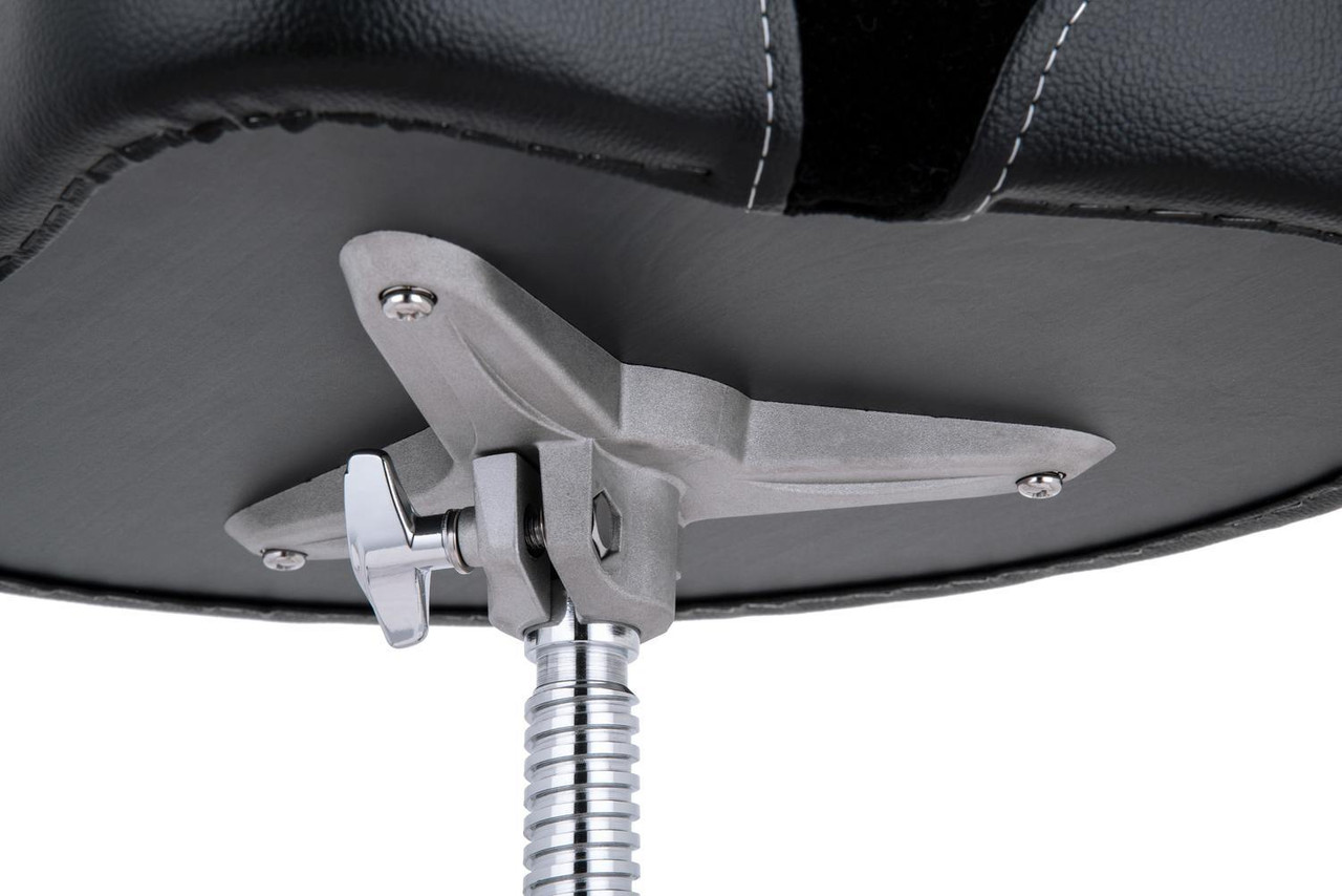 Mapex T870 Double-Braced 4-Leg Drum Throne with Black Leather Round Cushion and Backrest – heavy-duty adjustable seat offering maximum comfort, stability, and ergonomic support