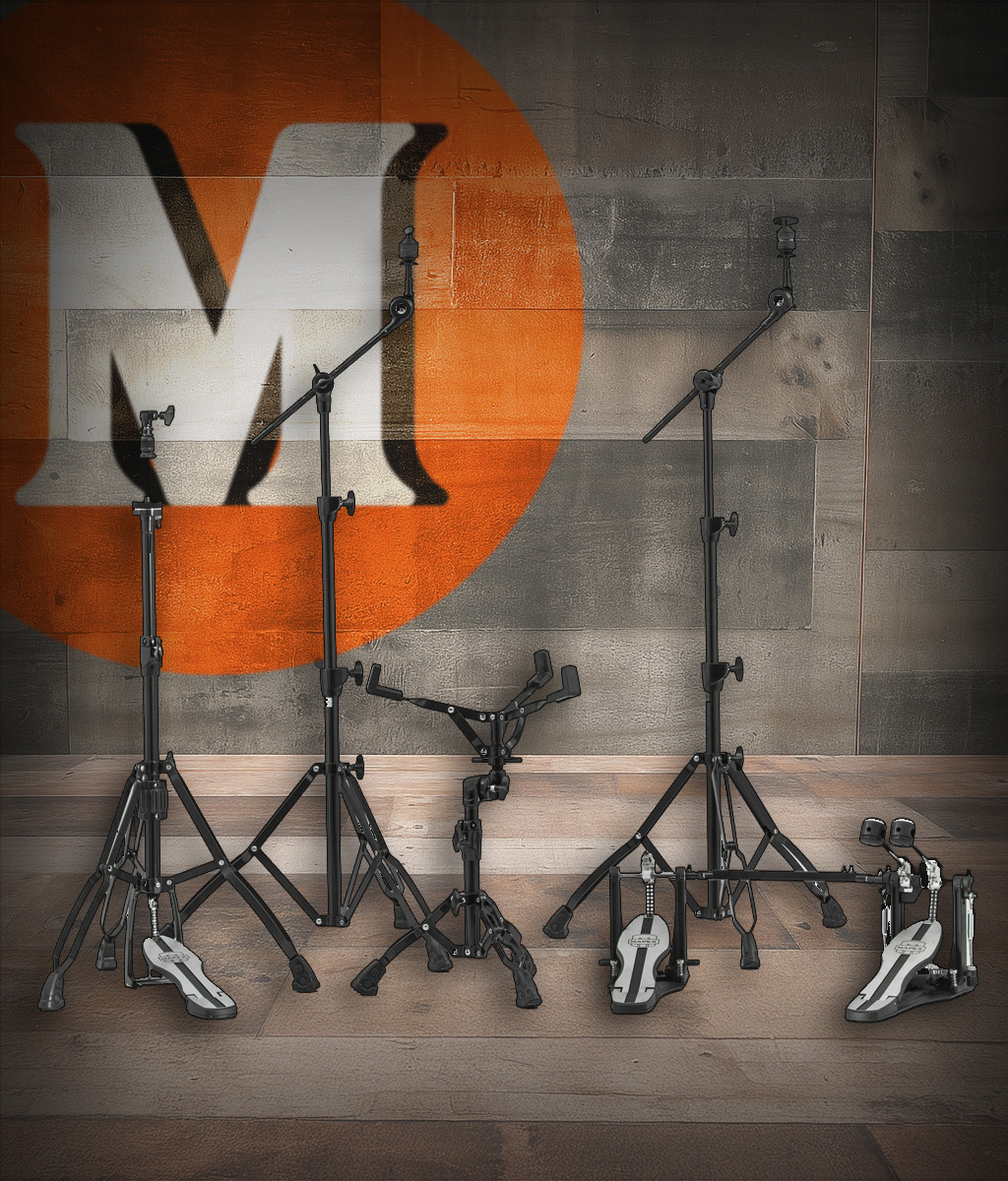 Mapex HP6005EB-DP Mars 600 Series Hardware Pack – Black Plated with Double Bass Drum Pedal, hi-hat stand, snare stand, and two boom cymbal stands with double-braced legs