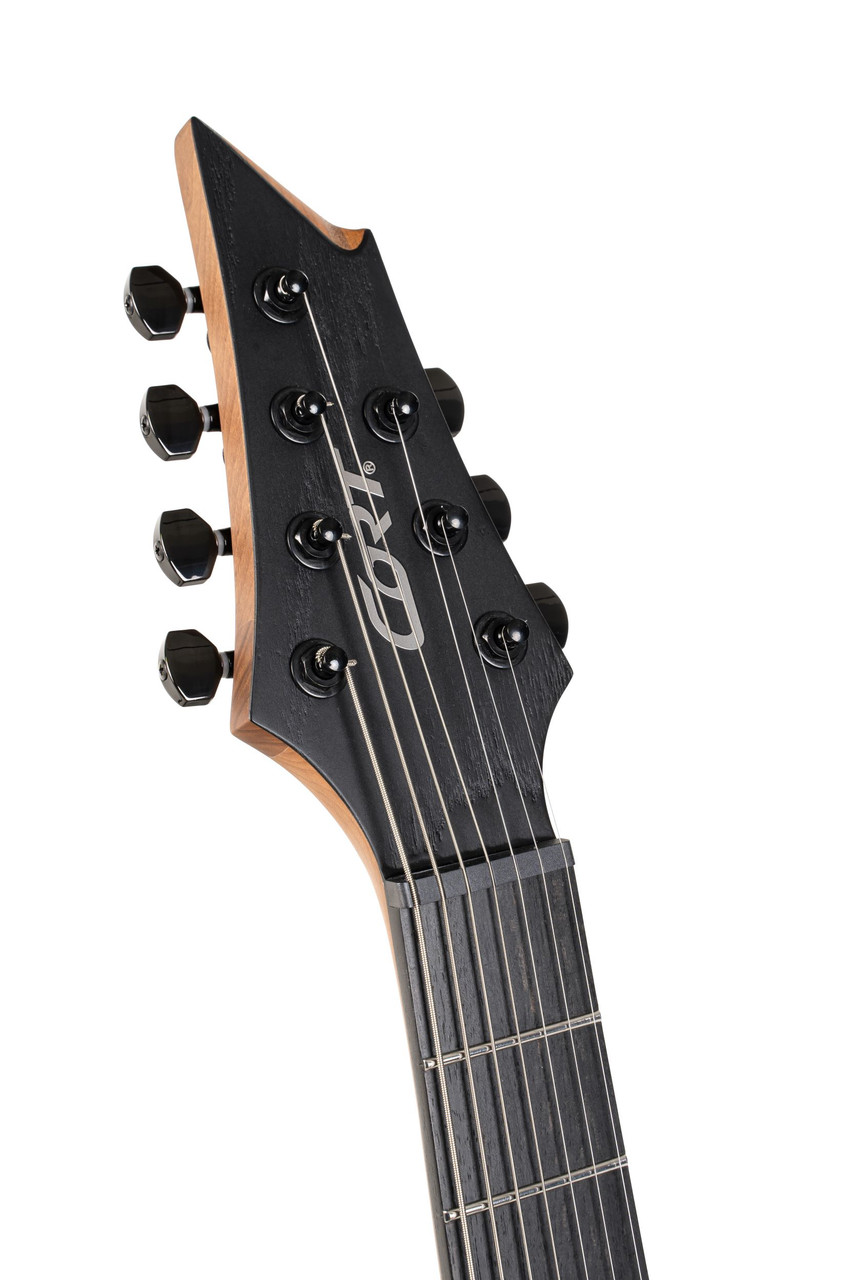 Cort KX707 EverTune 7-String Electric Guitar in Open Pore Black finish with EMG 707 pickups and EverTune bridge.
