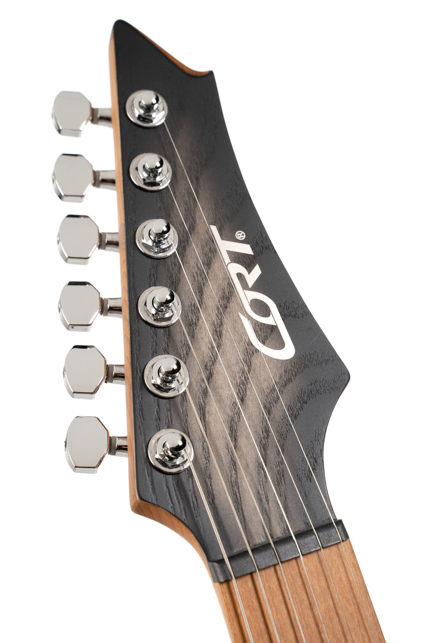 Cort X700 Triality Electric Guitar in Open Pore Black Burst finish with roasted maple neck and Seymour Duncan Hyperion pickups.