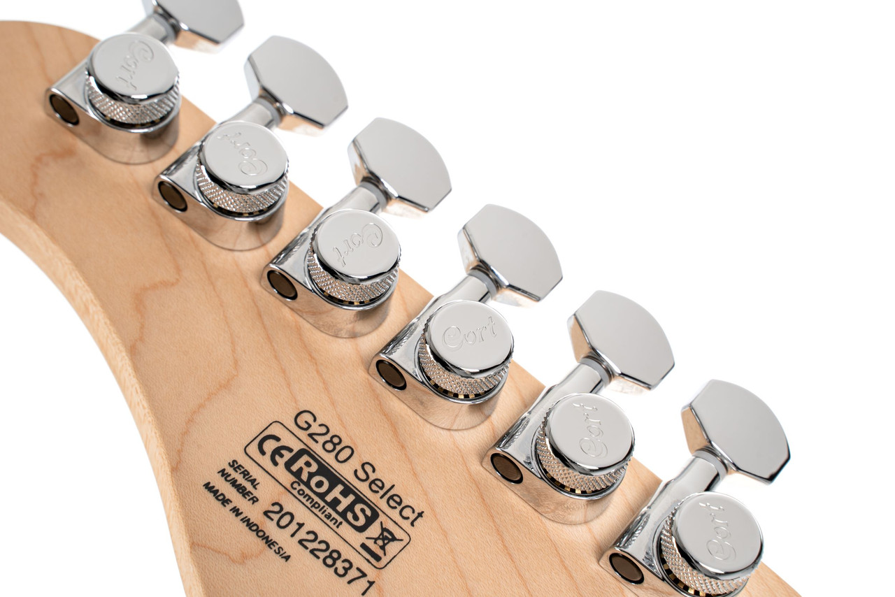 Cort G280 Select Double Cutaway Electric Guitar in Trans Chameleon Purple finish with roasted maple neck, HSS pickups, and contoured body design.